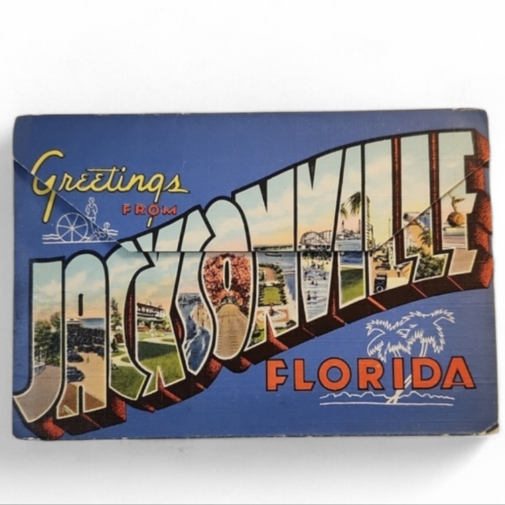 1940s Greetings From Jacksonville FL Linen Postcard Folder